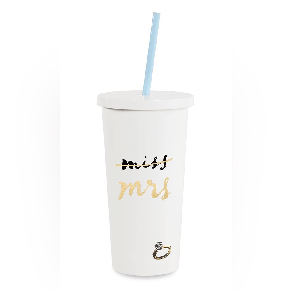 Kate Spade White and Gold Tumbler with Straw